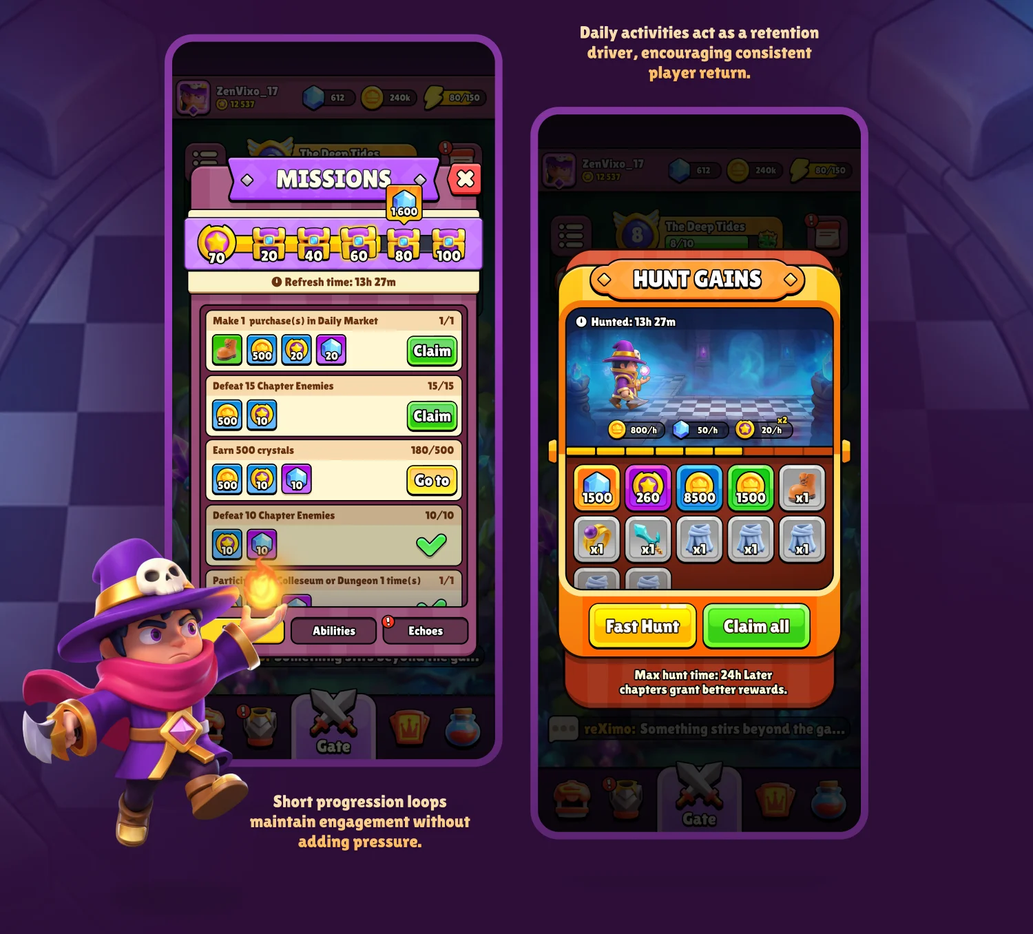 the Spellrift mobile game daily activities