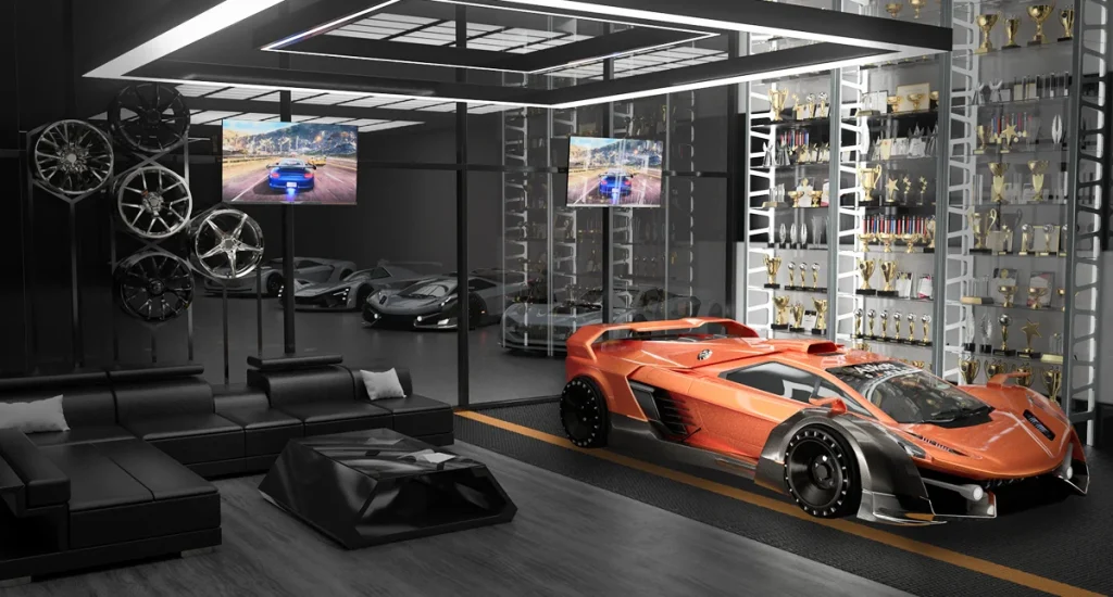 3d garage with sport cars