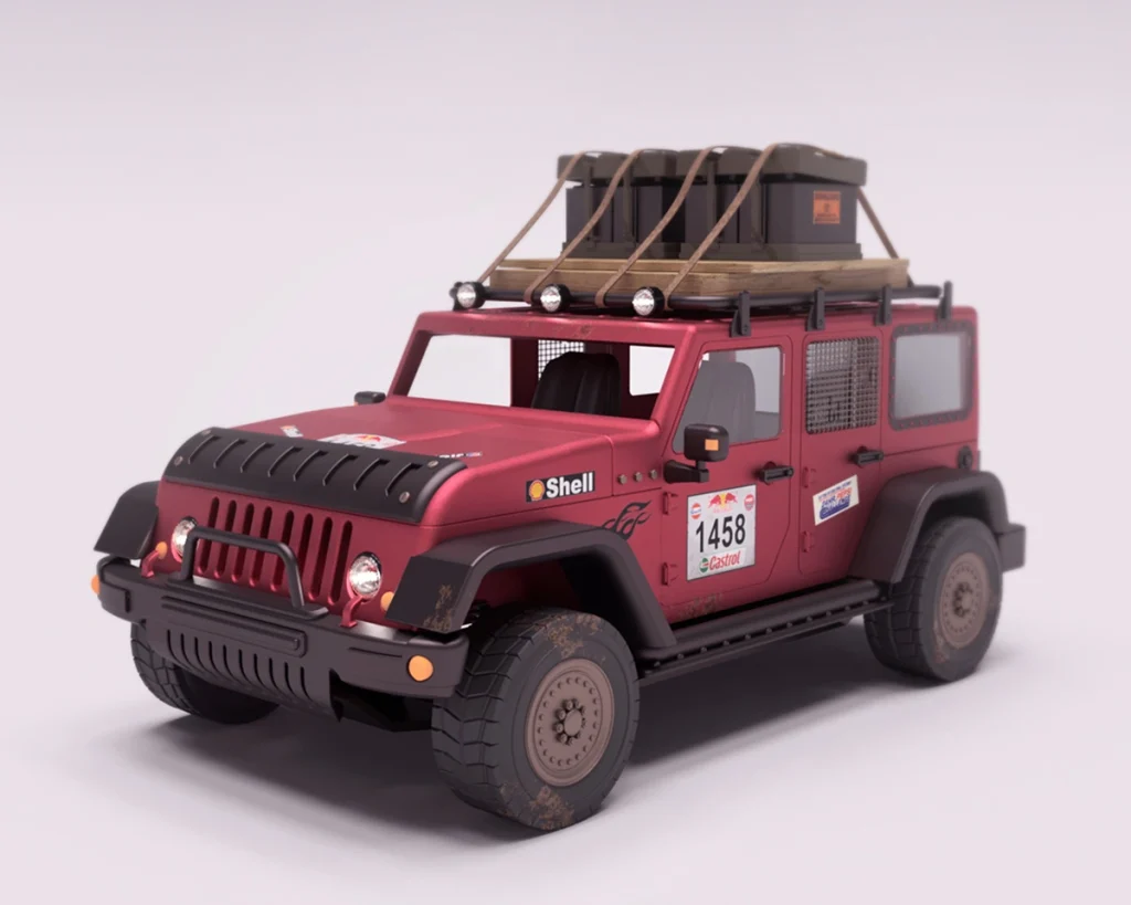 3d red jeep car