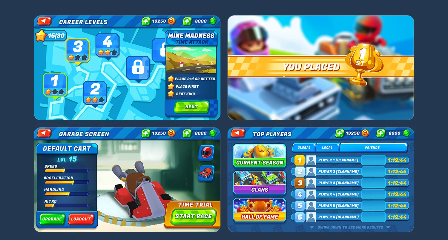 Boom Karts game ui ux