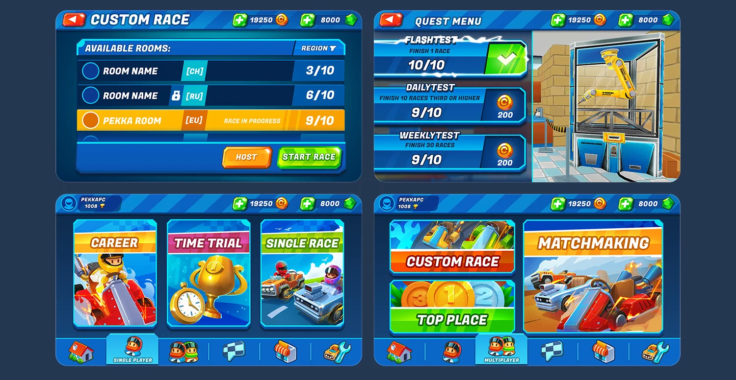 Boom Karts mobile game ui ux