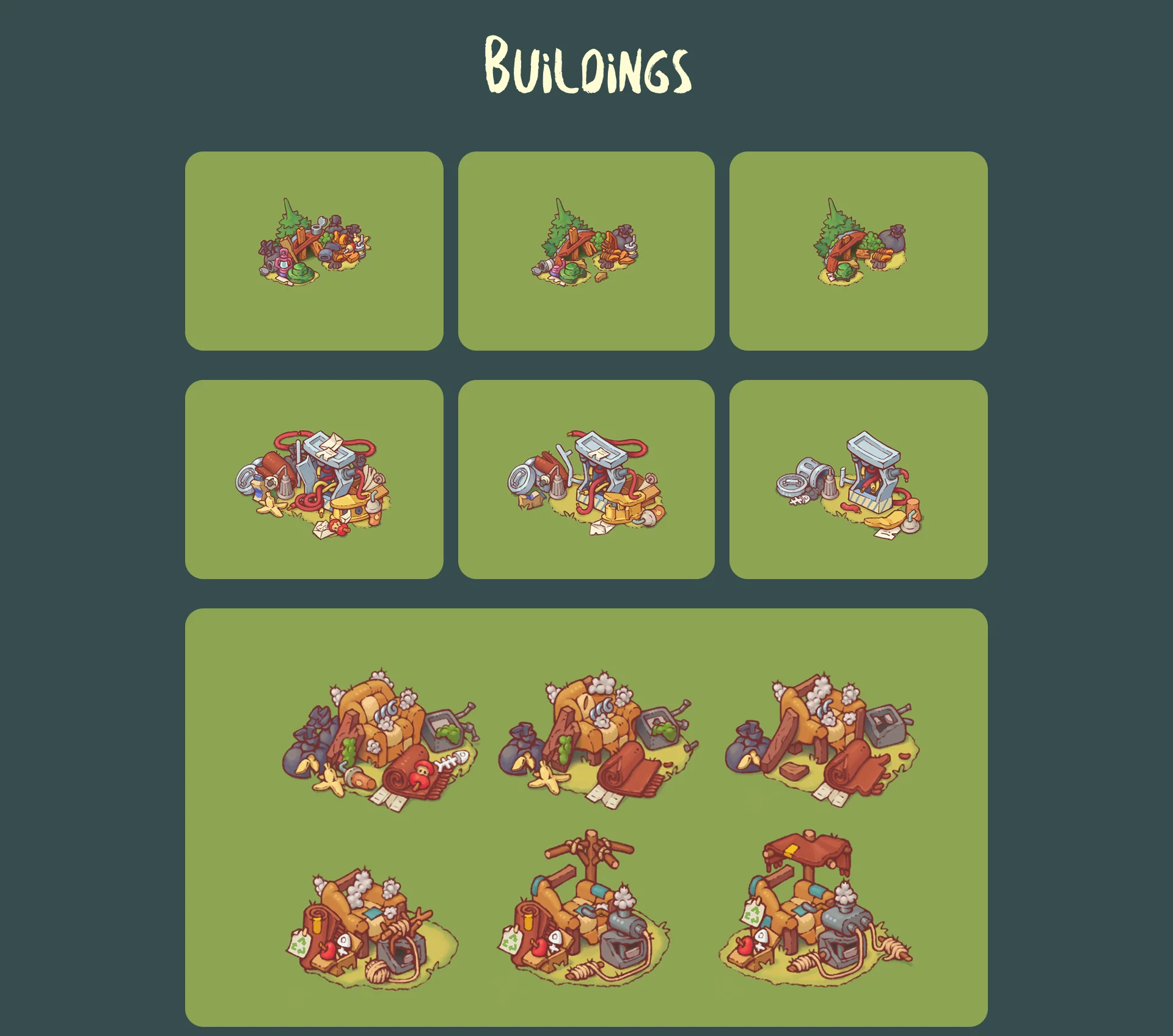 Racoon Tycoon game buildings