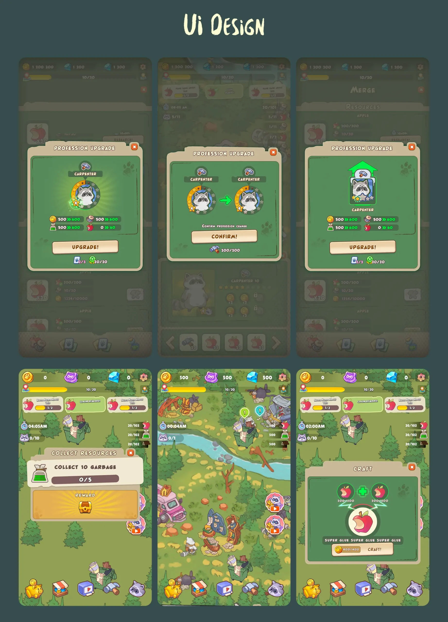 Racoon Tycoon game ui ux