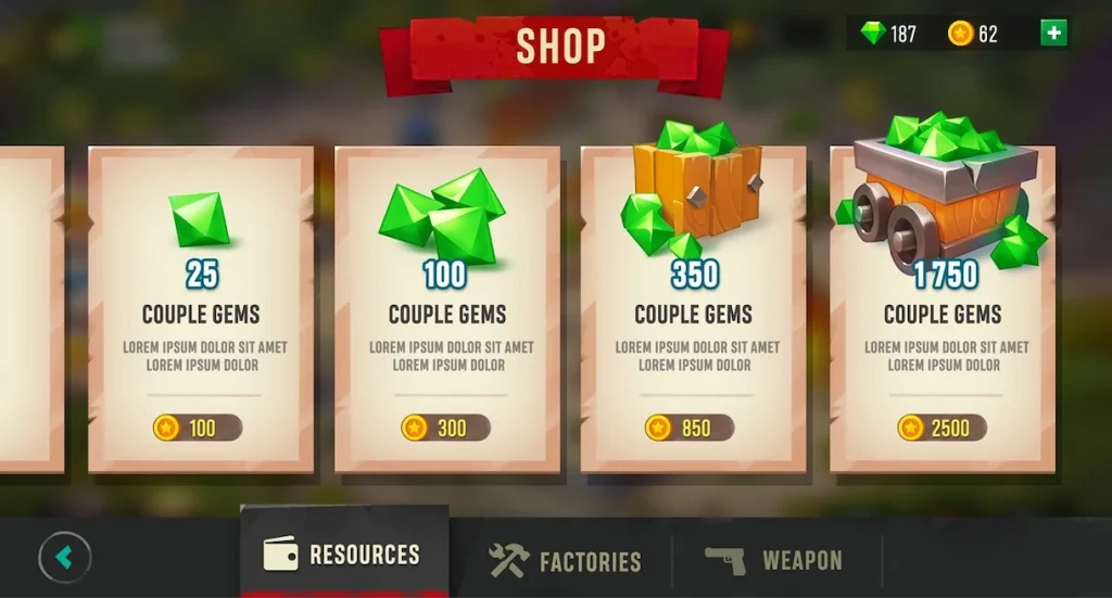 mobile game shop UI UX