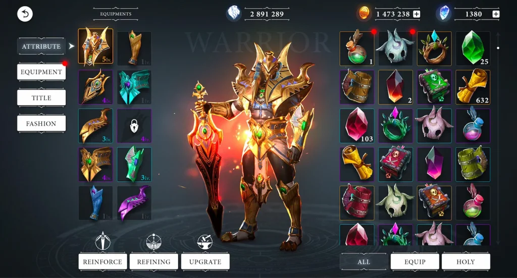 mobile game inventory ui