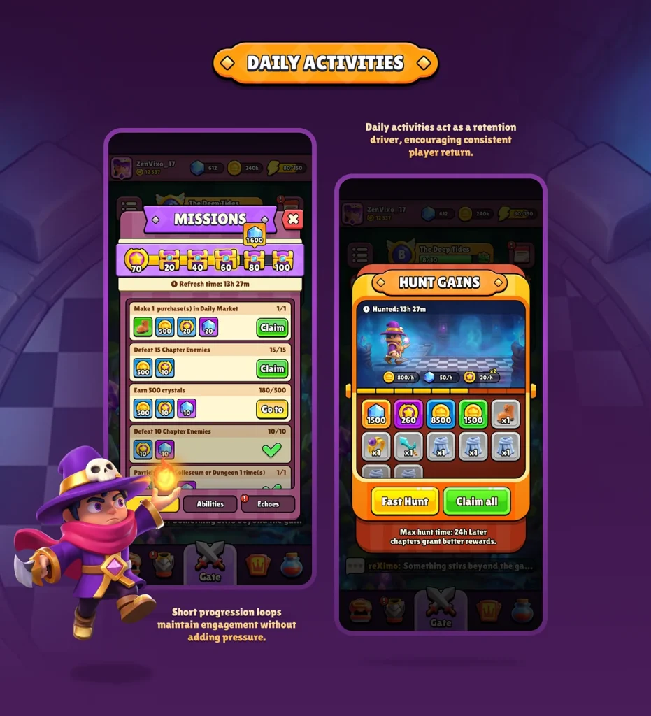 mobile game UI UX - daily activities
