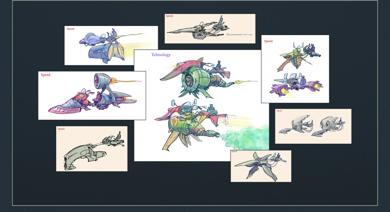spinstar league sci-fi green racing vehicle sketches