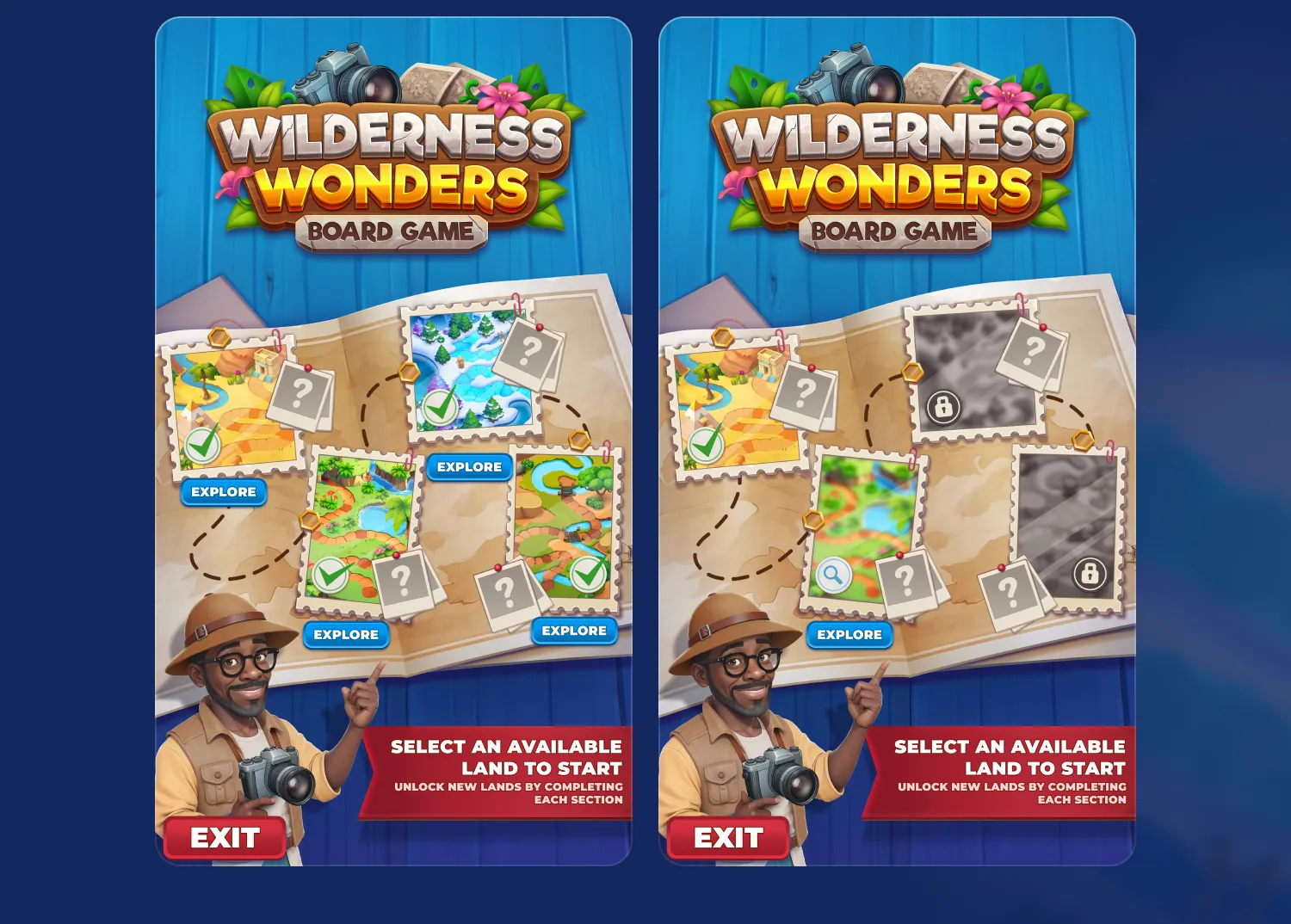 Wilderness Wonders mobile game level selection menu